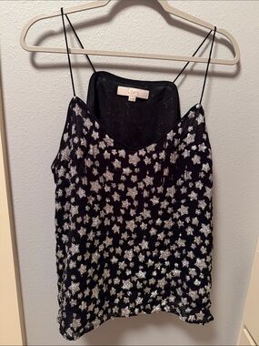 LOFT Black Cami with Silver Sequin Stars